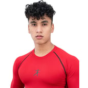 6 - Athflex Men's Muscle Fit Full Sleeve Textured Compression T-Shirt, Small Red