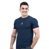 6 - Athflex Men's Slim Fit Round Neck Ribbed T-Shirt, Large Navy Blue