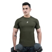 2 - Athflex Men's Slim Fit Round Neck Ribbed T-Shirt,  XXL  Olive Green 
