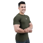 3 - Athflex Men's Slim Fit Round Neck Ribbed T-Shirt, Small Olive Green