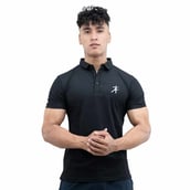 1 - Athflex Men's Regular Fit Half Sleeve Pique Polo T-Shirt, Small Stud Black