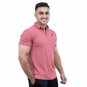 2 - Athflex Men's Regular Fit Half Sleeve Pique Polo T-Shirt, Small Salmon Pink