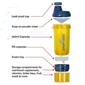 1 - SportSoul Protein Shaker Bottle with Storage Compartment,  Yellow & Grey  600 ml 