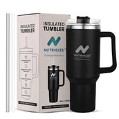 1 - GHC Nutrigize Stainless Steel Tumbler Hot and Cold with Handle and Steel straw, Black 1.2 L