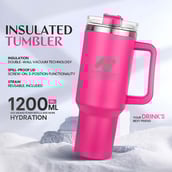 2 - GHC Nutrigize Stainless Steel Tumbler Hot and Cold with Handle and Steel straw, Dark Pink 1.2 L
