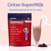 7 - Supermilk Gritzo Overall Growth for 13+ Yrs Girls Protein & Nutrition Drink Mix,  800 g  Double Chocolate