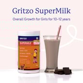 10 - Supermilk Gritzo Overall Growth for 7-12 Yrs Girls Protein & Nutrition Drink Mix,  400 g  Double Chocolate