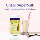 2 - Supermilk Gritzo Height+ Unsweetened for Girl 7 to 12 Years,  400 g  Creamy Vanilla