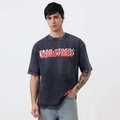 4 - MuscleBlaze F.ck Stress Bench Press Oversized Washed T-Shirt, X-Small Dark Charcoal Grey