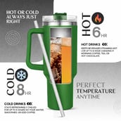 3 - GHC Nutrigize Stainless Steel Tumbler Hot and Cold with Handle and Steel straw, Green 1.2 L