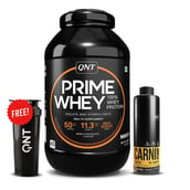 1 - QNT Prime Whey, Carnipump Ripping Pre-workout 500 ml Navel Orange & Plastic Protein Shaker Black 700ml Combo,  4.4 lb  Irish Chocolate 