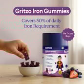 Gritzo Iron Gummies with Folic Acid and Vitamin C for 7-12 Years Boys,  30 gummies  Mixed Berry