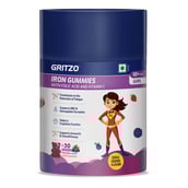 1 - Gritzo Iron Gummies with Folic Acid and Vitamin C for 10+ Yrs Girls,  30 gummies  Mixed Berry 