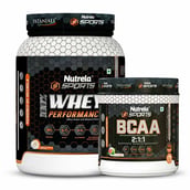 1 - Nutrela Sports 100% Whey Performance 2.2 lb French Vanilla & BCAA 2:1:1 Combo,  0.66 lb  Spicy Guava 