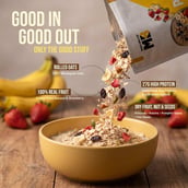 4 - MuscleBlaze High Protein Oats, 1 kg Banana Strawberry
