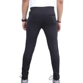 3 - Fitinc Men's Lycra Slim Fit Track Pants with 2 Side Zipper Pockets and Logo,  Black  Small 