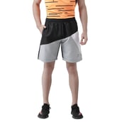 3 - Masch Mens Regular Fit Polyester Shorts (MSSH 0619 CS 3STRICLR BGW),  Large  Black Grey and White 