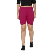 3 - N Gal Cotton Lycra Women's Thigh Length Cycling Yoga Workout Casual Shorts,  DarkRani  Large 