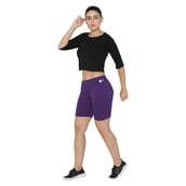 1 - N Gal Cotton Lycra Women's Thigh Length Cycling Yoga Workout Casual Shorts,  Purple  Small 
