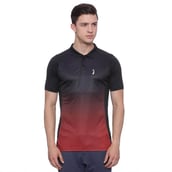 1 - Campus Sutra Ombre Men Polo Neck T Shirt,  Red & Black  Medium 