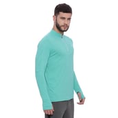 3 - Campus Sutra Striped Men Mandarin Collar T Shirt,  Green  XL 