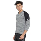 3 - Campus Sutra Striped Men Mandarin Collar T Shirt, Grey Medium