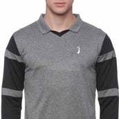 4 - Campus Sutra Color Block Men Polo Neck T Shirt, Black & Grey Medium