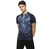 Campus Sutra Graphic Print Men Round or Crew T Shirt, Blue Small