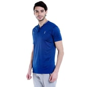 3 - Campus Sutra Solid Men Mandarin Collar Half Sleeve T Shirt,  Blue  Medium 