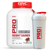 1 - GNC Pro Performance Weight Gainer & White Plastic Shaker 750ml Combo, 6.6 lb Double Chocolate