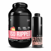 QNT ISO Ripped & Carnipump Ripping Pre-workout 500ml Peach Combo, 4.4 lb Strawberry Banana