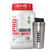 1 - GNC Pro Performance 100% Whey Protein, 2 lb Vanilla Cream with Steel Shaker 750ml Combo