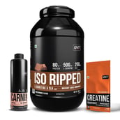 1 - QNT ISO Ripped, Carnipump Ripping Pre-workout 500ml Peach & Creatine Monohydrate Unflavoured 0.198 lb Combo, 4.4 lb Choco Brownie