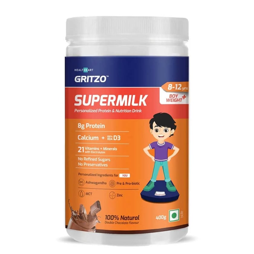 Gritzo Supermilk personalized Protein & Nutrition Drink 8-12yrs Boy Weight+