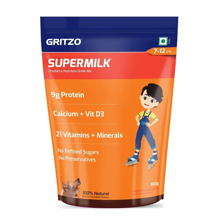 Gritzo Supermilk Overall Growth Boy 7-12 Yrs Protein & Nutrition Drink Mix
