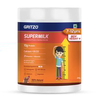 Supermilk Gritzo Height+ Boy 7-12 Yrs Personalized Protein & Nutrition Drink Mix