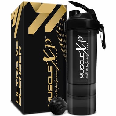 MuscleXP Ultra XP Blender Gym Shaker with 2 Compartments, Black 650 ml
