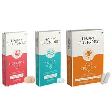 Happy Cultures Gut Feeling with Sleep Tight & Goodbye Gas Combo,  30 chewable tablet(s)  Unflavoured 