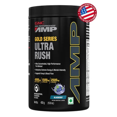 GNC AMP Gold Series Ultra Rush Powder, 0.99 lb Blueberry