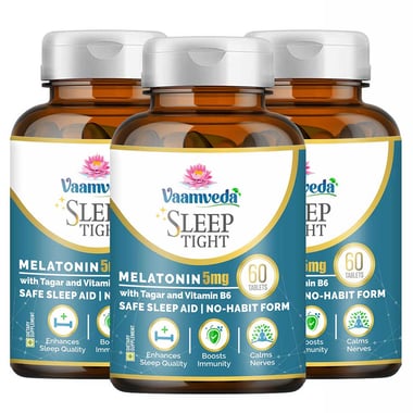 Vaamveda Melatonin Sleeping Pills Strong Medication Neend with Tagar B6, 60 tablet(s) Unflavoured (Pack of 3)