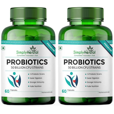 Simply Herbal Probiotics 50 Billion CFU Strains,  60 capsules  Unflavoured (Pack of 2) 