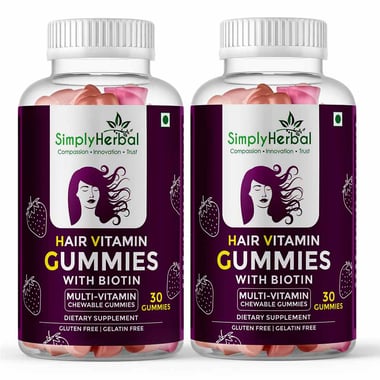Simply Herbal Hair Vitamin Gummies with Biotin,  30 gummies  Unflavoured (Pack of 2) 