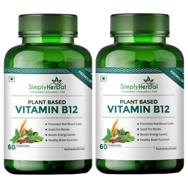 Simply Herbal Plant Based Vitamin B12, 60 capsules Unflavoured (Pack of 2)