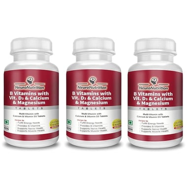 NeuroNutrition B Vitamins with Vitamin D3,Calcium & Magnesium, Unflavoured (Pack of 3) 60 tablet(s)