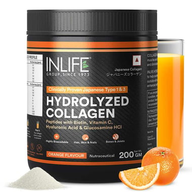 INLIFE Hydrolyzed Collagen Peptides, 200 g Orange (Clinically Proven Japanese Type 1 & 3)