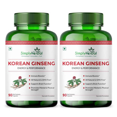 Simply Herbal Korean Ginseng (Pack of 2),  90 capsules 