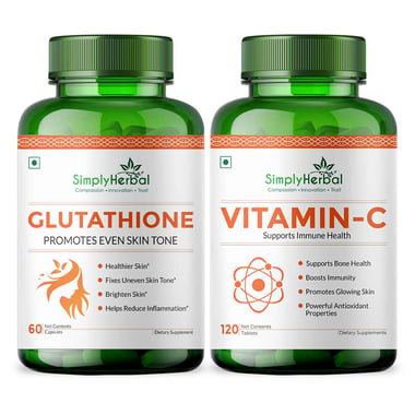 Simply Herbal Glutathione 60 Capsules & Vitamin-C 120 Tablets Combo, Unflavoured 2 Piece(s)/Pack