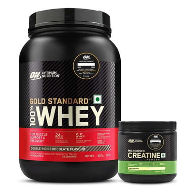 ON (Optimum Nutrition) Gold Standard Whey Protein 2 lb Double Rich Chocolate with Micronized Creatine Powder Unflavoured 0.55 lb
