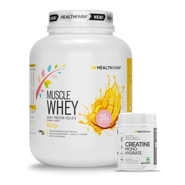 Healthfarm Muscle Whey 4.4lb with Creatine Monohydrate 0.22lb Combo,  2 Piece(s)/Pack  Mango & Unflavoured 