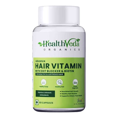 Health Veda Organics Advance Hair Vitamin with DHT Blocker & Biotin, 60 capsules Unflavoured